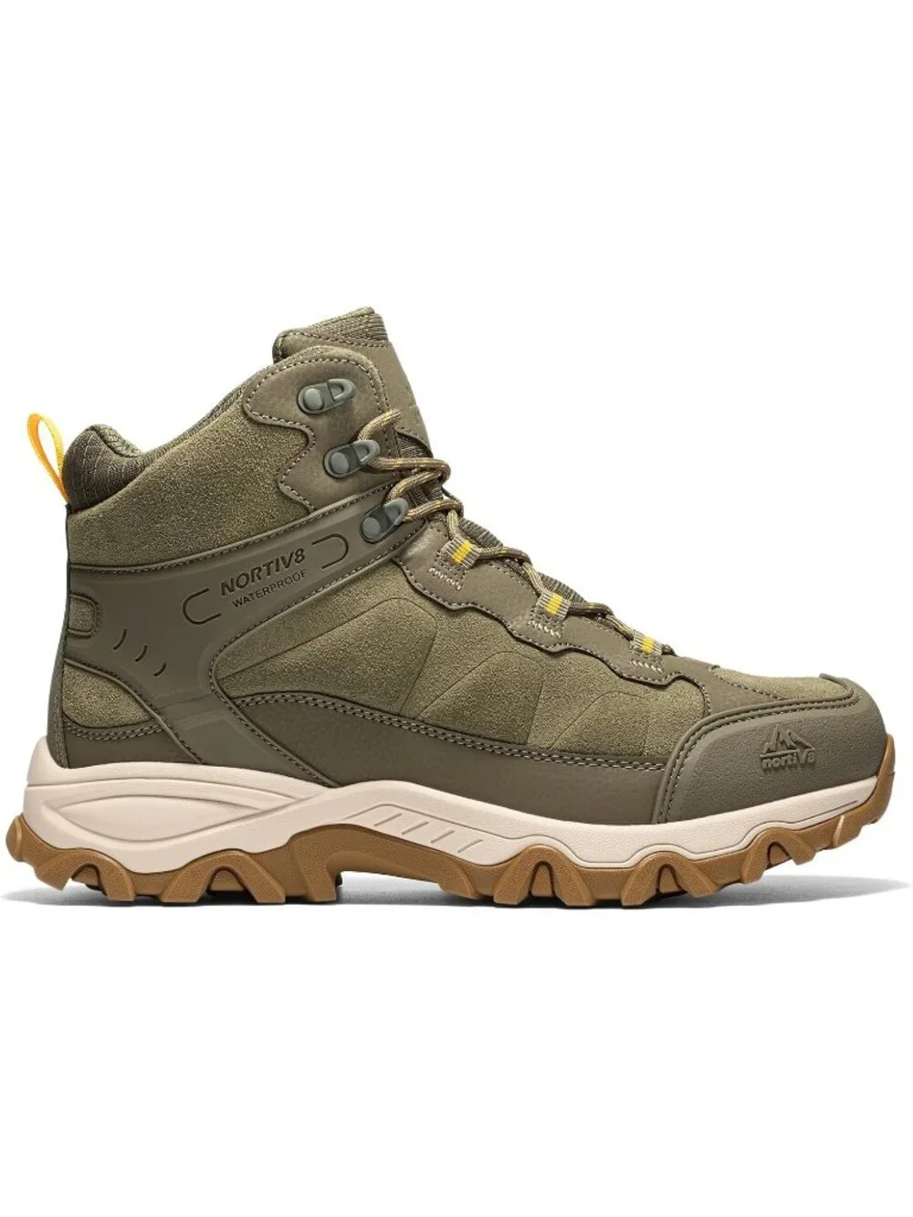 Men's Olive Waterproof Shoes Casual Mid Top Round Toe Non Slip Hiking Boots